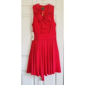 TAYLOR DRESS WOMENS SIZE 10 RED A LINE SLEEVELESS RUFFLE CHEST NEW W/DEFECT